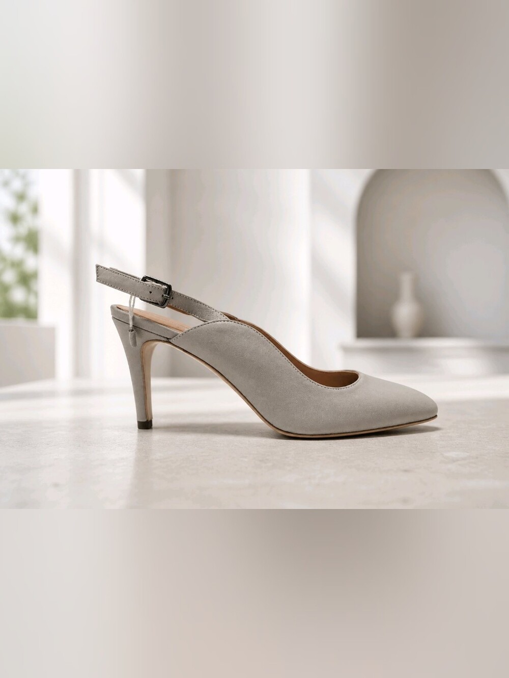 PREZIOSO Italian Made Classic Slingback Pointed-Toe Heels in Taupe Sz 39 NIB